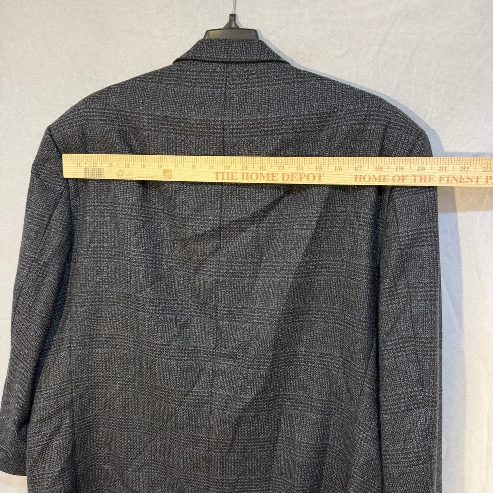 Joseph & Feiss 2 Button 100% Lambswool Blazer Sport Coat 46‎ Plaid Gray